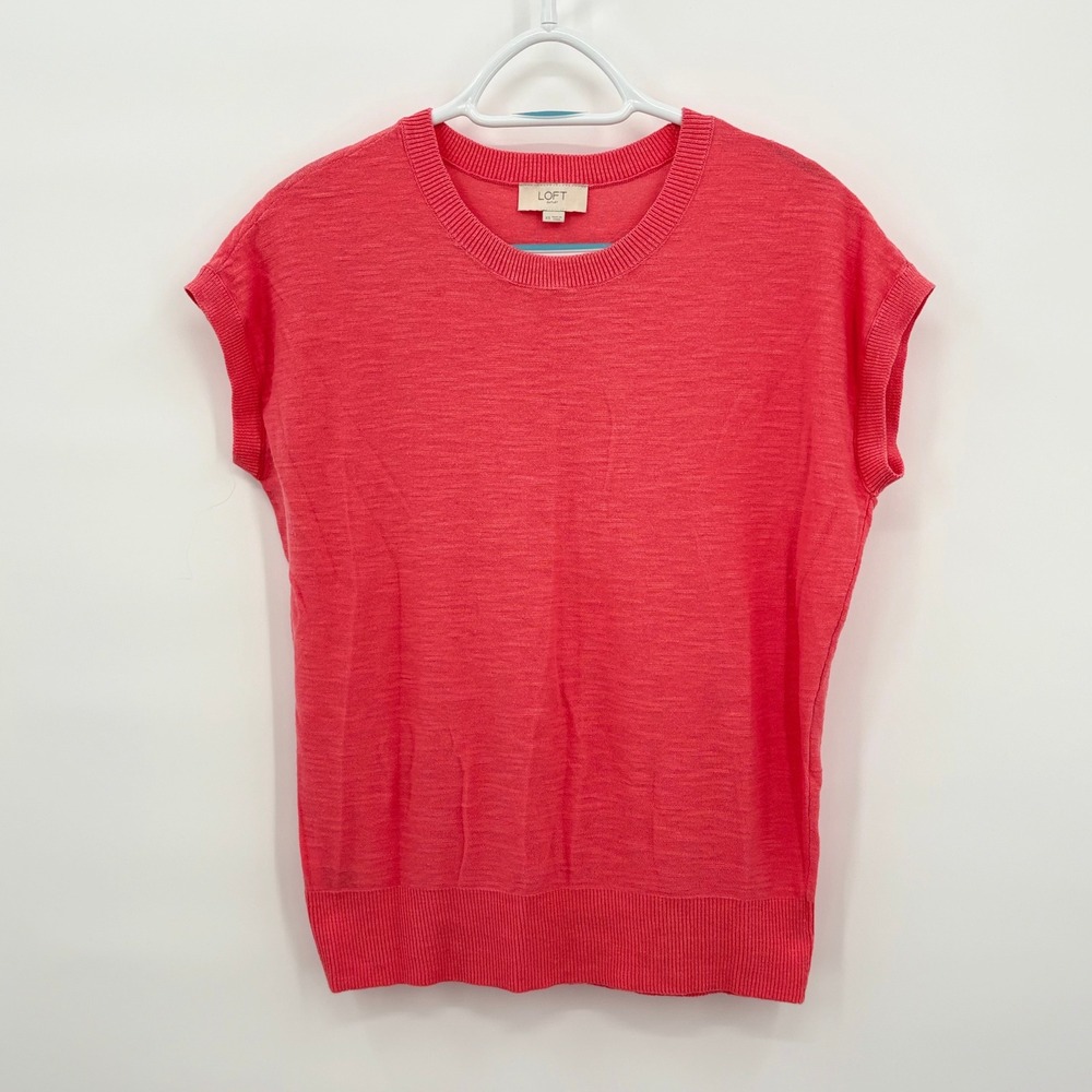 Loft Outlet Womens Coral Pink Cotton Short Sleeve Crew Neck Sweater Shell XS